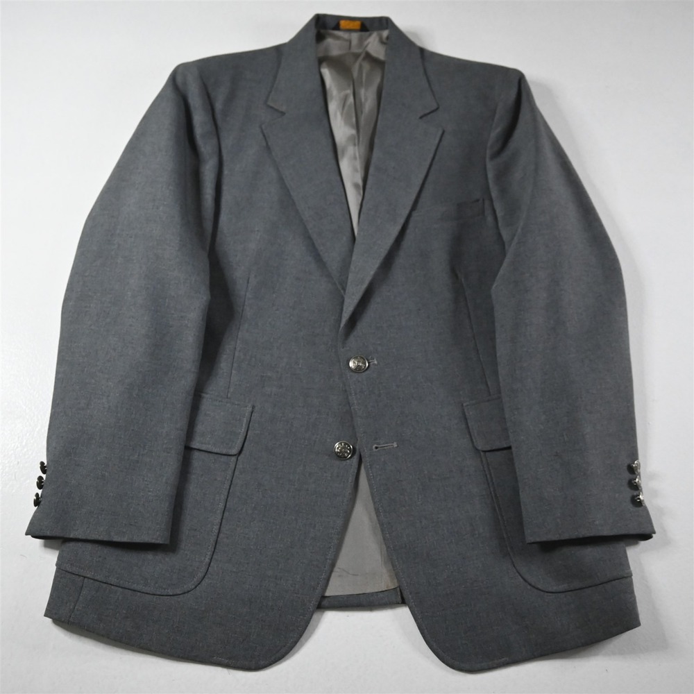 Vtg Mens 42R‎ Gray Silver Button Mens Blazer Suit Jacket Sport Coat